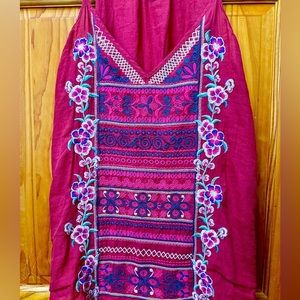 Johnny Was Workshop Ramie (Linen) Embroidered Spaghetti Strap Tank Top M